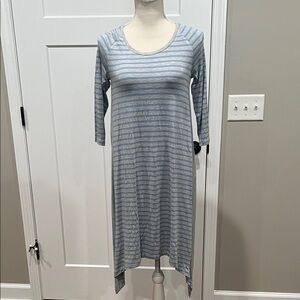 Matilda Jane Asymmetrical Blue and Gray Striped Dress